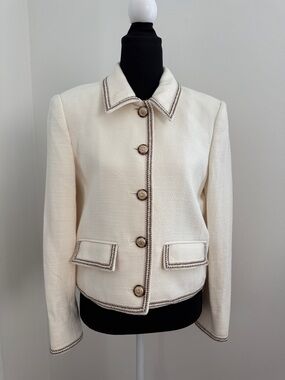 Veronica Beard Cream Textured Blazer with Contrast Trim